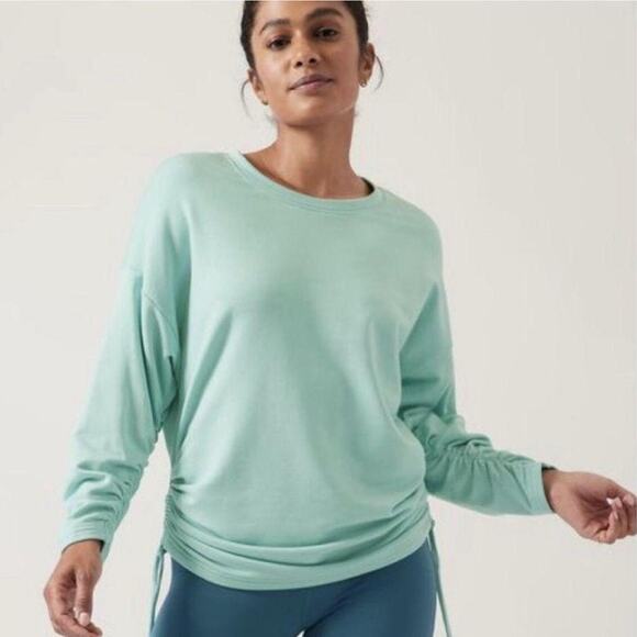 Athleta Lombard Sweatshirt I Large I Reef Green Ruched Crewneck Athleisure Soft - Picture 2 of 9